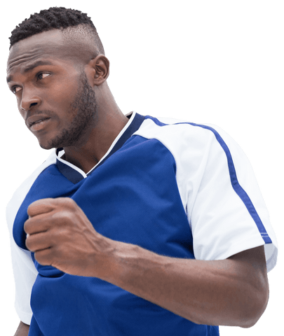 Triumphant athlete in transparent battle pose