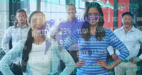 Diverse Business Team Analyzing Dynamic Financial Data in Modern Office