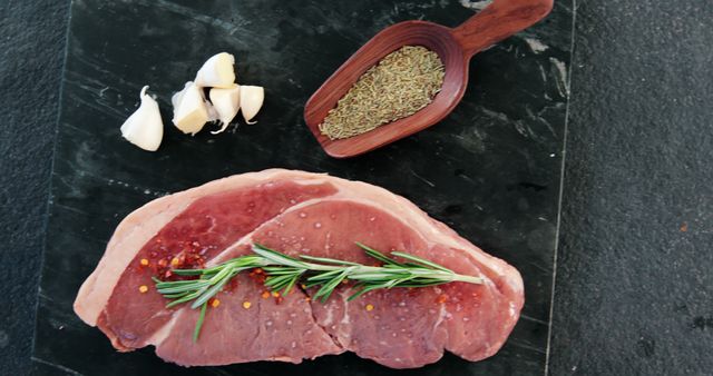 Raw Beef Steak with Rosemary and Garlic on Dark Background - Download Free Stock Images Pikwizard.com