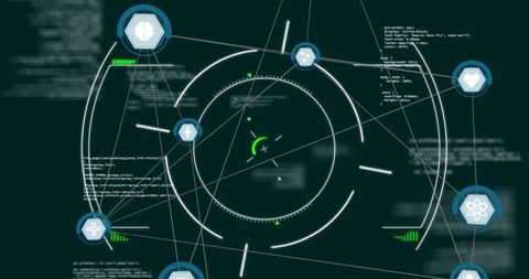 Futuristic hud interface with connected nodes and codes