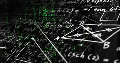 Mathematical Formulas Overlay with Illuminated Server Rack - Download Free Stock Images Pikwizard.com