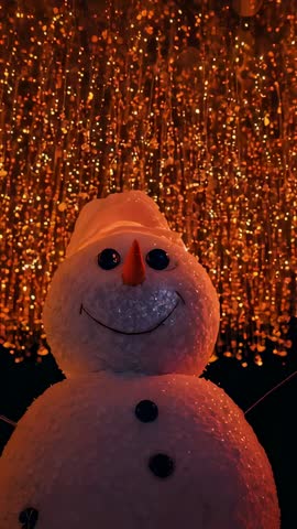 Vertical Holiday Snowman Glowing and Pulsing with Amber and Blue LED Curtain Display