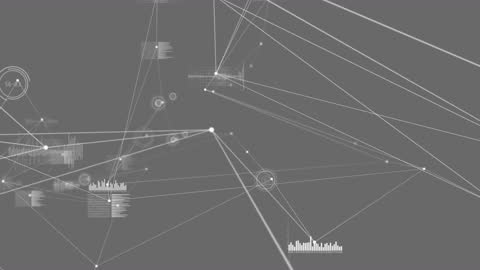 Digital Data Network with Connection Nodes on Gray Background