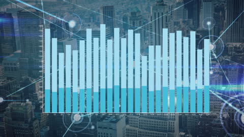 Futuristic Data Visualization Overlay in Urban Skyline