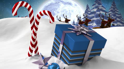 Festive Christmas Scene Under Moonlit Winter Sky