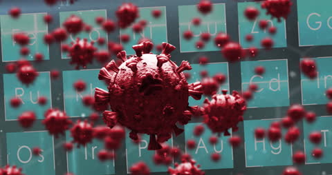Animated Virus Cells Hovering Over Periodic Table