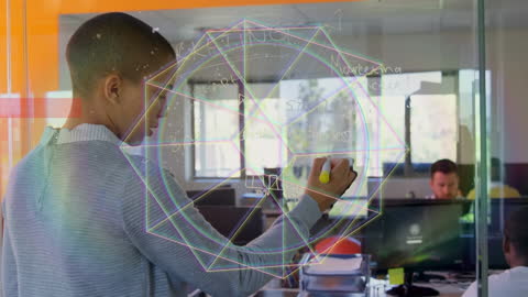 Business Team Collaboration with Digital Network Overlay in Office