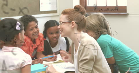 Diverse Students Engaging Math Concepts with Teacher at School