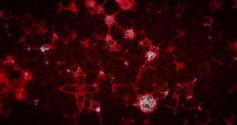 Glowing red molecules spinning in medicine science concept