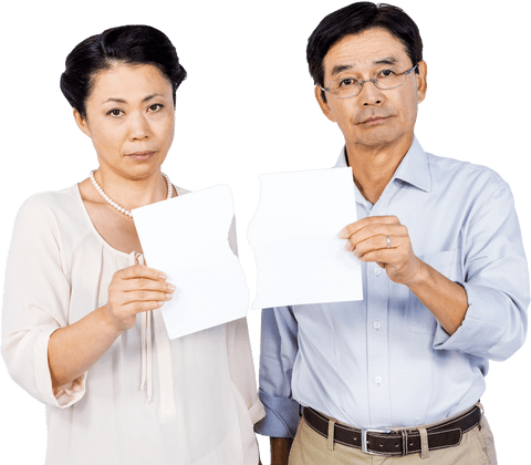 serious mature couple holding torn paper, transparent background - Download Free Stock Videos Pikwizard.com