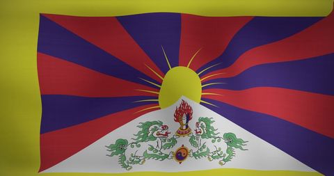 Waving tibetan flag with symbolic elements