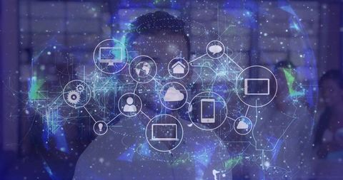 Tech Professionals Analyzing Futuristic Digital Network Interface