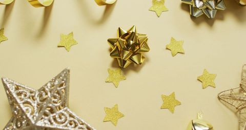 Festive Christmas Decorations on Yellow Background - Download Free Stock Images Pikwizard.com