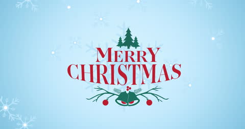 Merry Christmas Greeting with Festive Graphics on Blue Background