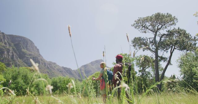 Couple Backpacking in Scenic Mountain Landscape on Sunny Day - Download Free Stock Images Pikwizard.com