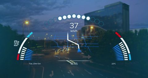 futuristic car dashboard overlay on urban nightscape - Download Free Stock Images Pikwizard.com