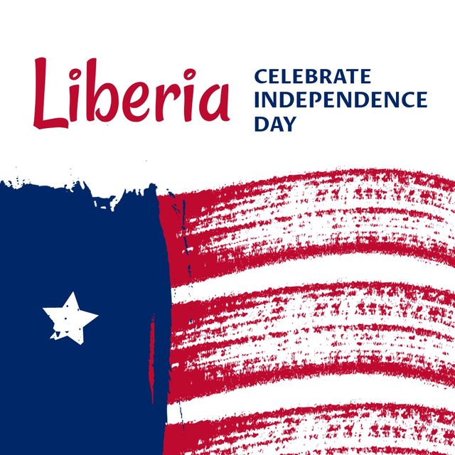 Illustration of liberia celebrate independence day text with national flag on white background. vector, copy space, patriotism, celebration, freedom and identity concept.
