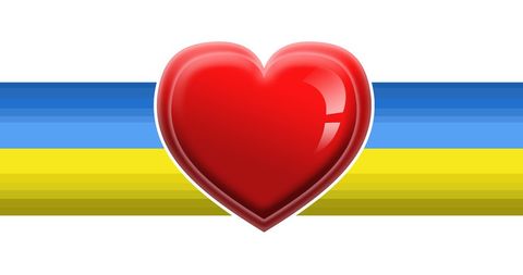 Red Heart with Moving Ukraine Flag Stripes Symbolizing Unity