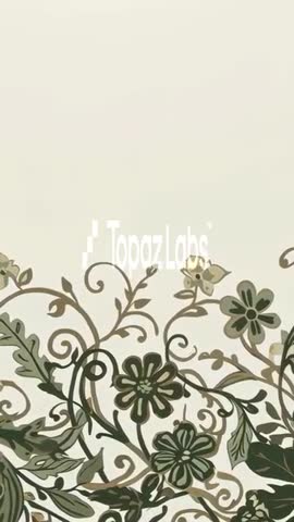 Shifting vertical floral ornament with Topaz Labs watermark on beige scrollwork loop