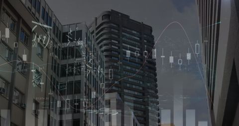 Urban Skyline Overlaid with Financial Graphs and Equations - Download Free Stock Images Pikwizard.com
