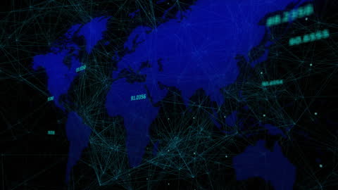 Futuristic Holographic World Map with Digital Data Network