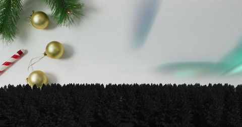 Festive Holiday Scene with Baubles and Aurora Borealis