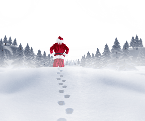 Transparent Santa Claus Walking in Snowy Wonderland
