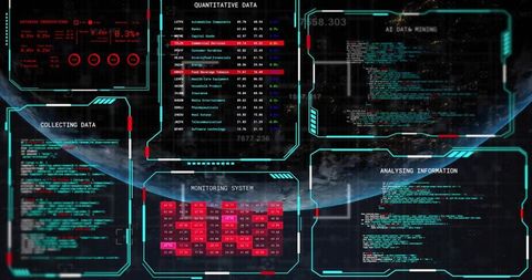 Displaying HUD Panels with MONITORING SYSTEM Heatmap Over Orbital Horizon Cyber Analytics