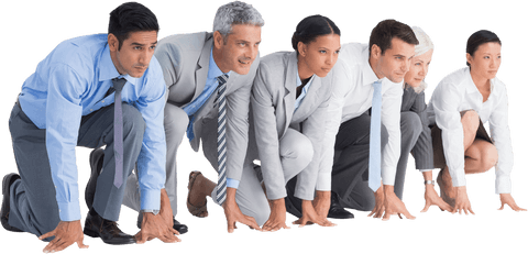 Diverse professionals ready to start on transparent background