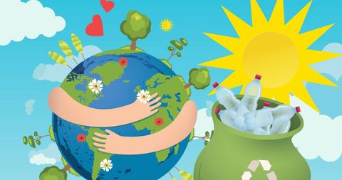 Planet Earth Embracing Recycling Concept with Sun