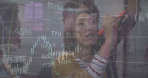 Business Team Analyzing Financial Data with Projected Charts