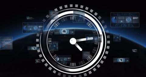 Clock Over Digital Data Interface Representing Global Technology - Download Free Stock Images Pikwizard.com