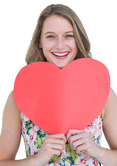 Transparent smiling woman holding red heart shape sign - Download Free Stock Videos Pikwizard.com