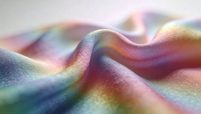 Iridescent rainbow fabric macro showing shimmering gradient and fine textile weave