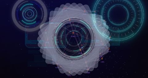 Futuristic hologram with interconnected digital circles