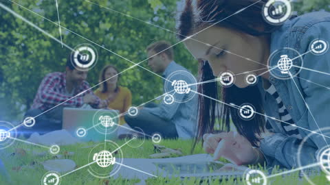 Diverse Professionals Networking Outdoors with Digital Connections