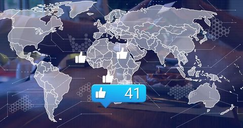 Global Social Media Engagement Concept with Map Overlay - Download Free Stock Images Pikwizard.com