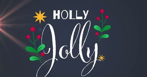 Festive Holly Jolly Christmas Text Design on Navy Background