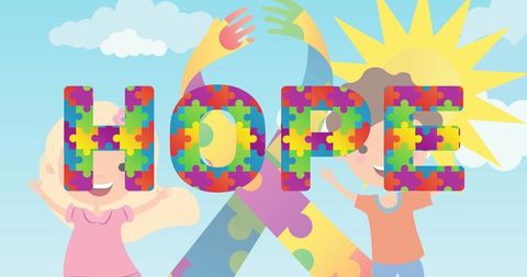 Colorful Autism Awareness Puzzle and Hope Text with Children - Download Free Stock Images Pikwizard.com