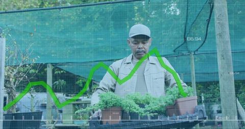 Gardener analyzing plant growth data for sustainable agriculture