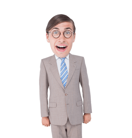 Cartoon Big-Head Businessman on Transparent Background