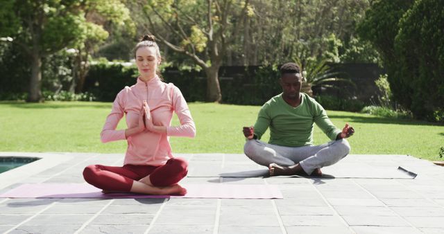 Diverse Couple Practicing Yoga Meditation Outdoors - Download Free Stock Images Pikwizard.com