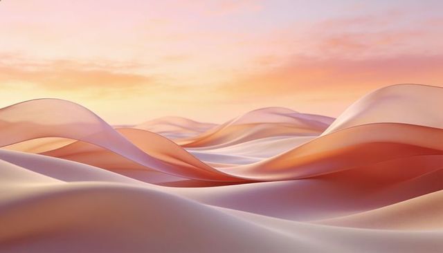 Flowing pastel dunes creating dreamlike minimal desert landscape at sunrise