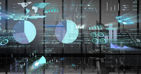 Digital Finance Data Overlay on Urban Skyline - Download Free Stock Images Pikwizard.com