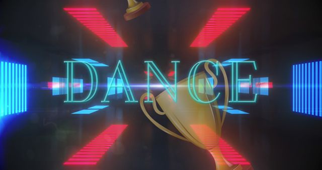 Image of dance over digital space with neon lights and shapes. Dance, party, disco, communication and technology concept digitally generated image.