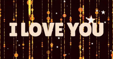 Bold I LOVE YOU Lettering with Golden Glitter Strands and Star Lights