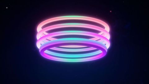 Floating neon ring stack in pastel gradients concentric glowing halo futuristic abstract