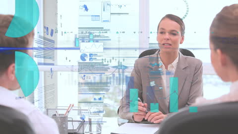 Businesspeople Discussing Data with Analytics Visualizations in Office