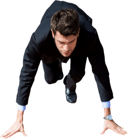 Transparent Businessman Crouching for Start in Suit