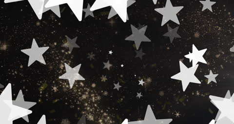 Festive Stars and Snowflakes Animation on Black Backdrop